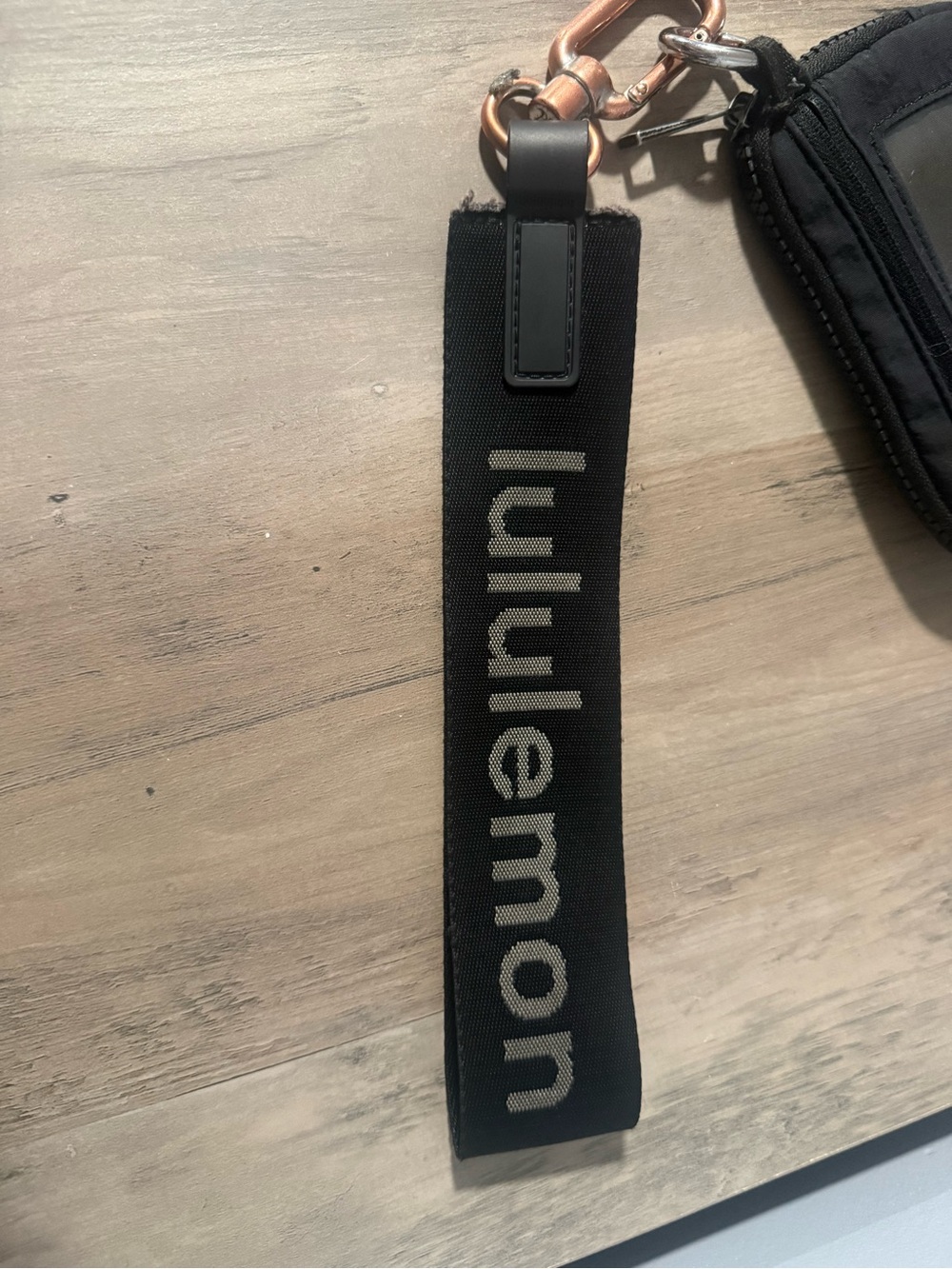 lululemon athletica Black Strap Key Fob with Light Logo